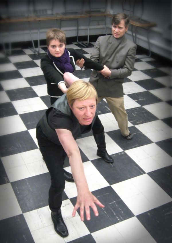 Karen Ball as Hamlet, Jessica Labbe as Hamlet, and Tom Wallace Photo