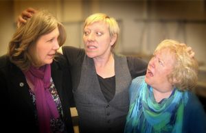 Karen Ball as Hamlet, Marketa Edwards and Brenda Chandler as Rosencrantz and Guildens Photo