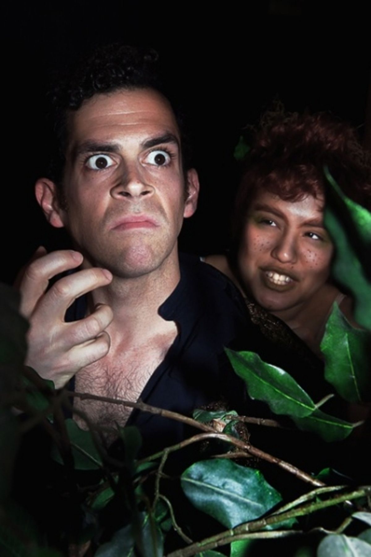 Puck (Helen Rios) casts spell on Dick Powell (Aaron Cook) while Oberon (Aaron Echegaray) supervises. at 