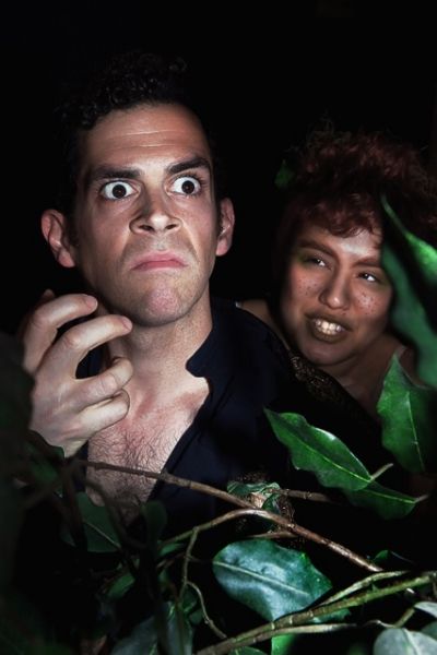 Puck (Helen Rios) casts spell on Dick Powell (Aaron Cook) while Oberon (Aaron Echegar Photo