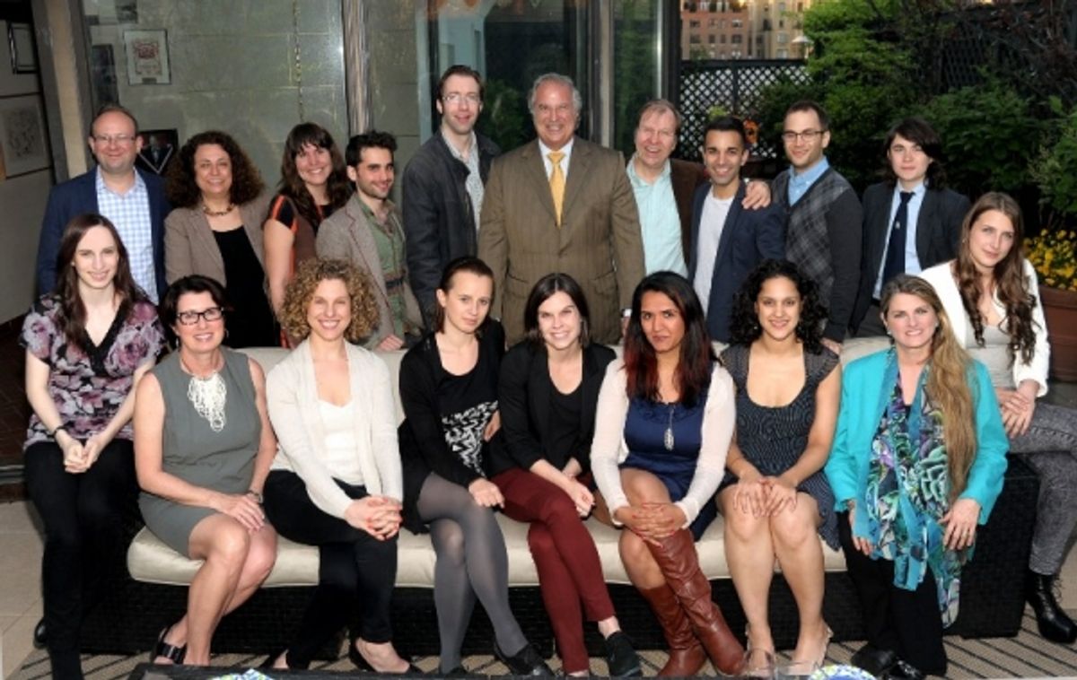 (back row) Andrew Leynse, Kalina Wagenstein, Caitlin Sullivan, Michael Liebenluft, Michael Osinki, Stewart Lane, Roger T.Danforth, Zi Alikhan ,John Michael DiResta , Emma Weinstein; (front row) Alyssa Renzi,  Joanne Weisel, Ellie Heyman, Teya Sugareva, Ha at 