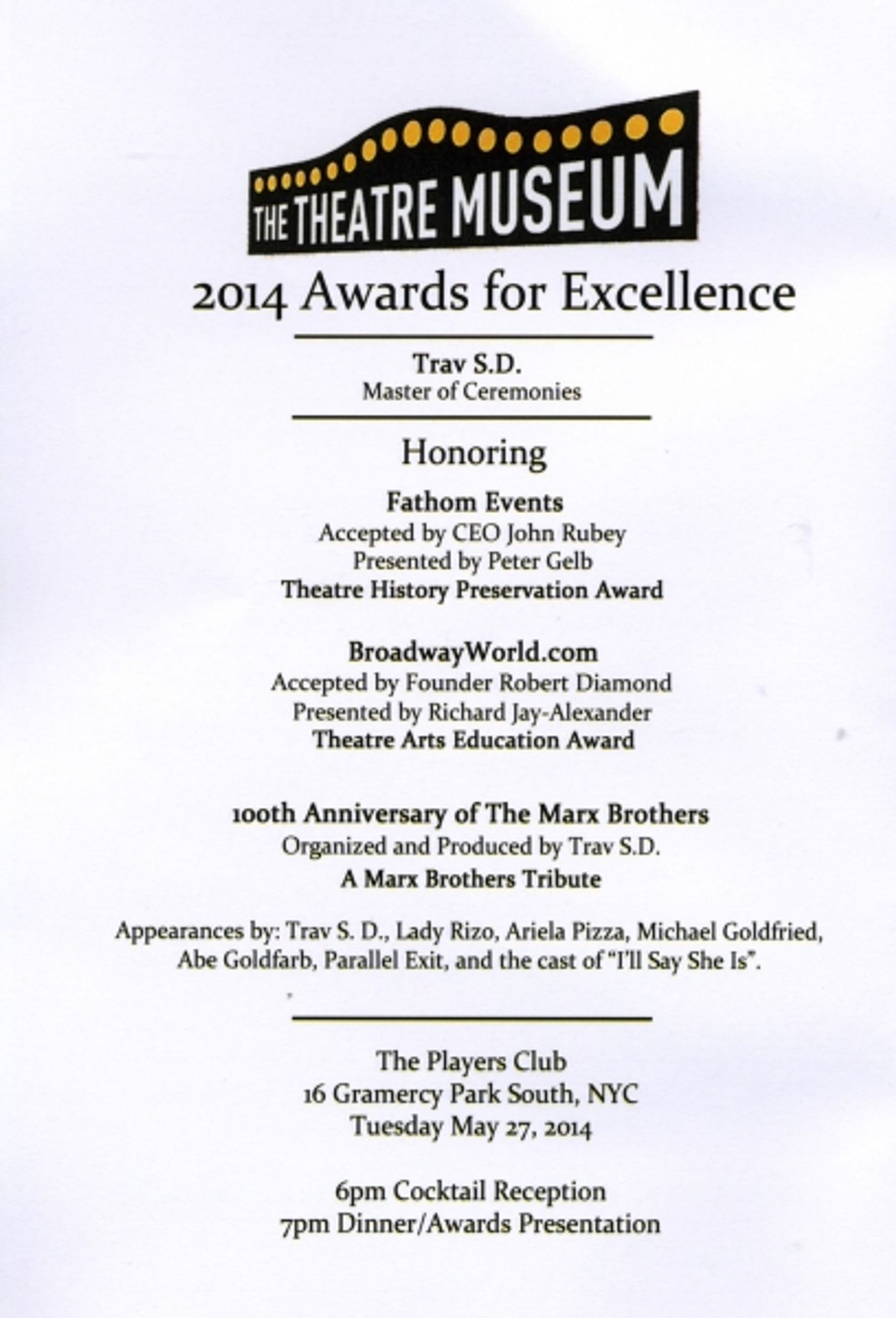 Photo Coverage: BroadwayWorld.com and Fathom Events Honored at The Theatre Museum Awards - Cocktail Party Image