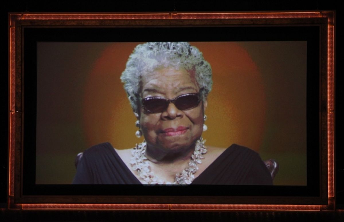 Maya Angelou on stage during the BET Honors 2012 at the Warner Theatre on January 14, 2012 in Washington, DC. at 