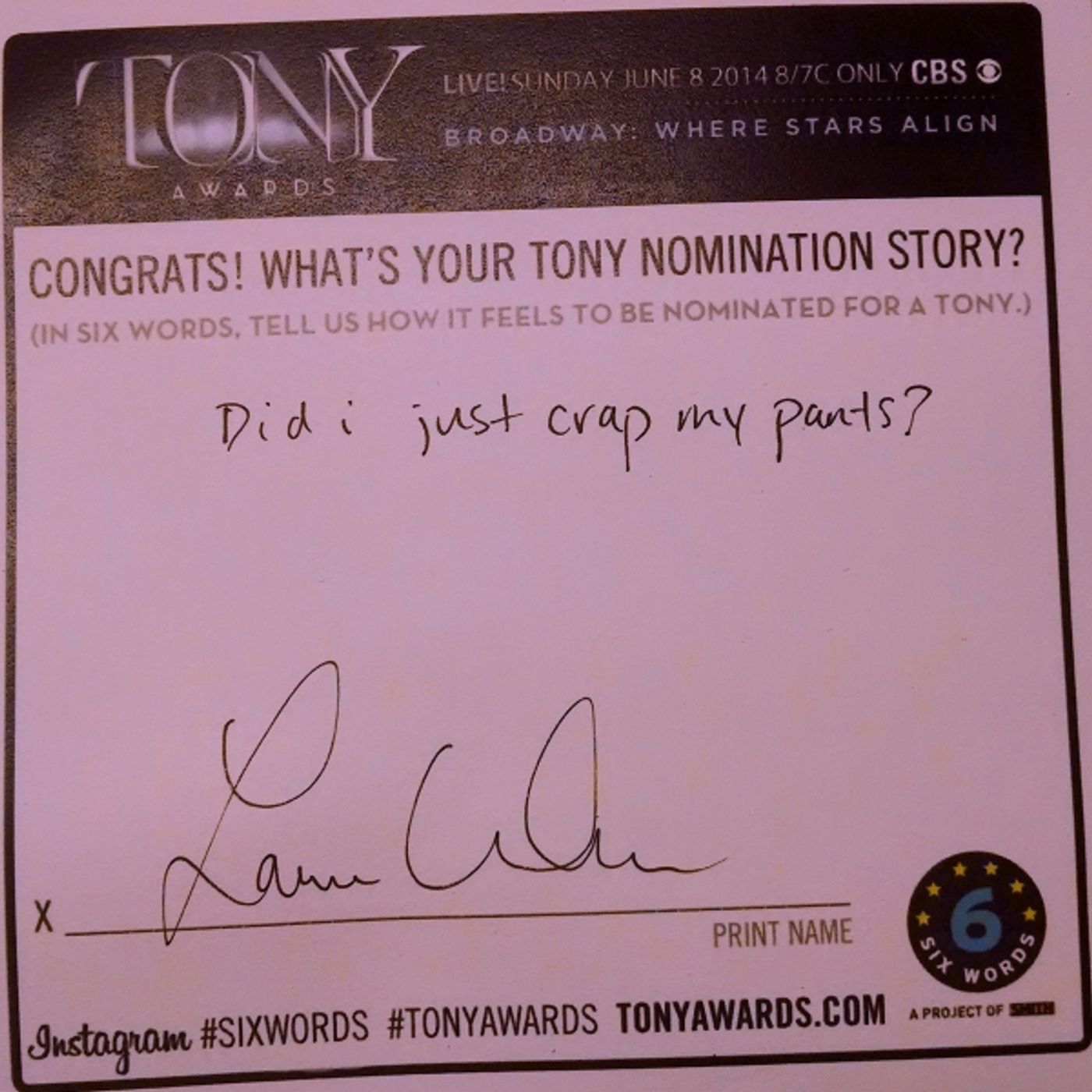 Photo Flash: Six-Word Memoirs from the 2014 Tony Noms Photo Flash: Six-Word Memoirs from the 2014 Tony Noms Image