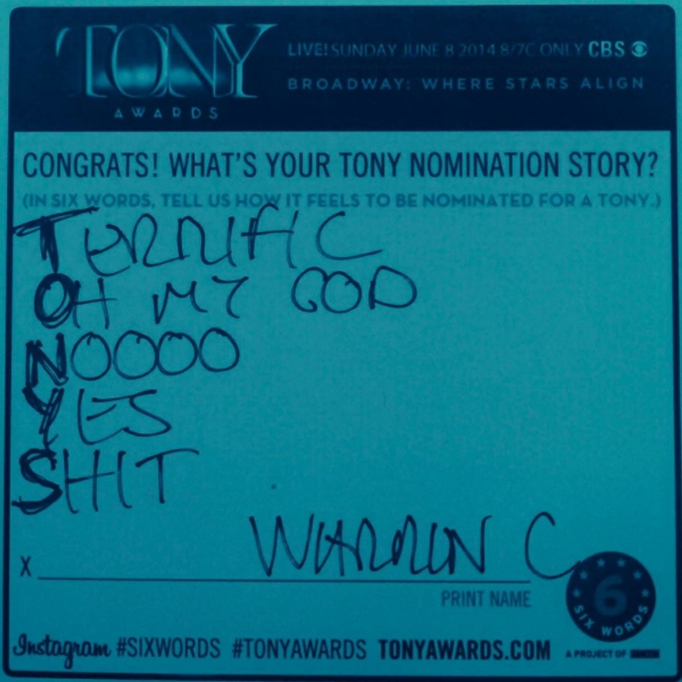Photo Flash: Six-Word Memoirs from the 2014 Tony Noms Photo Flash: Six-Word Memoirs from the 2014 Tony Noms Image