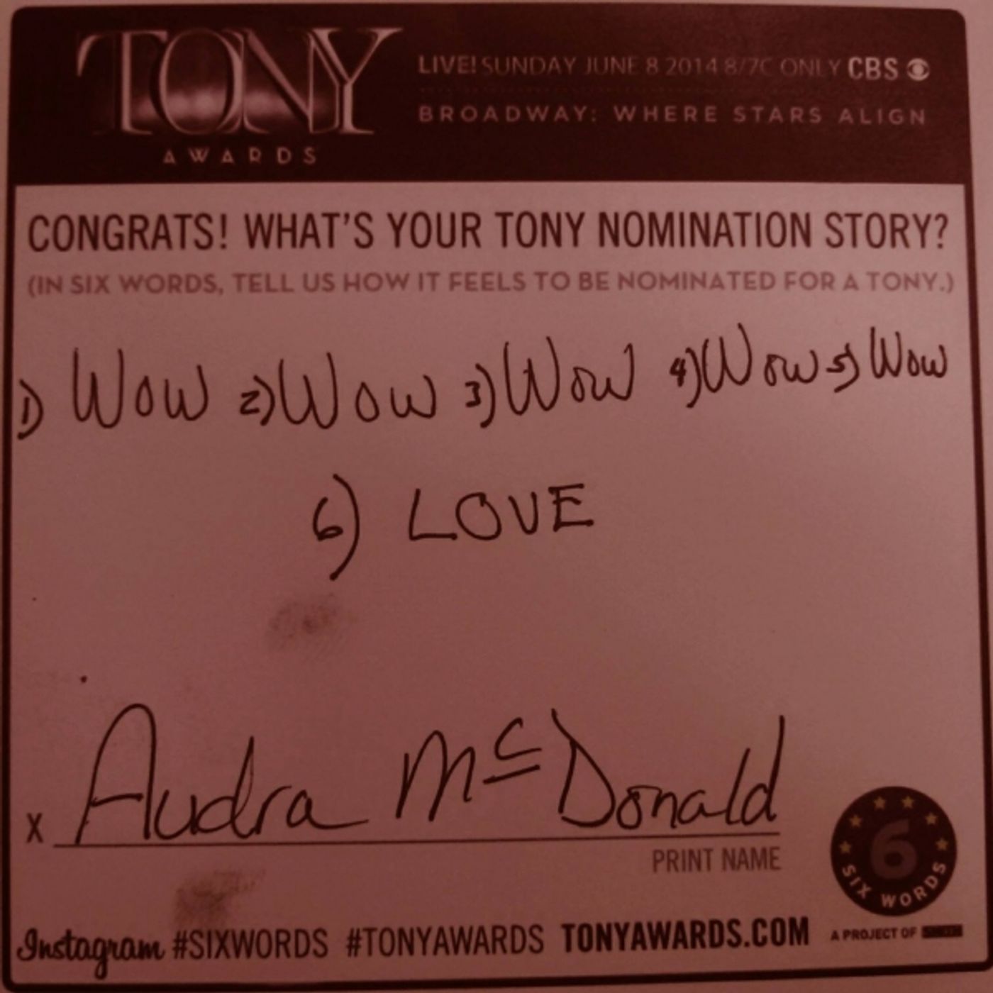 Photo Flash: Six-Word Memoirs from the 2014 Tony Noms Photo Flash: Six-Word Memoirs from the 2014 Tony Noms Image