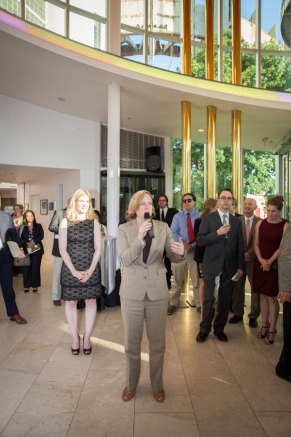 Queens Borough President Melinda Katz speaking at cocktail hour Photo