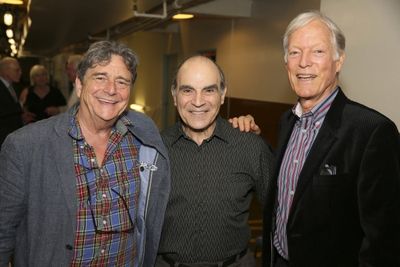 From left, cast members Richard O''Callaghan and David Suchet pose with actor Richard Photo