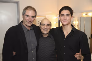From left, actor Timothy Dalton, cast member David Suchet and Alexander Dalton pose b Photo