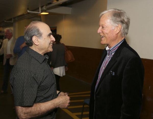 From left, cast member David Suchet and actor Richard Chamberlain talk backstage afte Photo