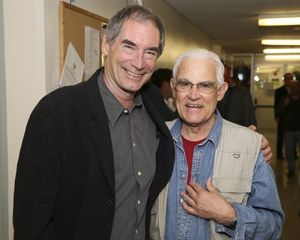 From left, actor Timothy Dalton and Bernard Lloyd pose backstage after the opening ni Photo