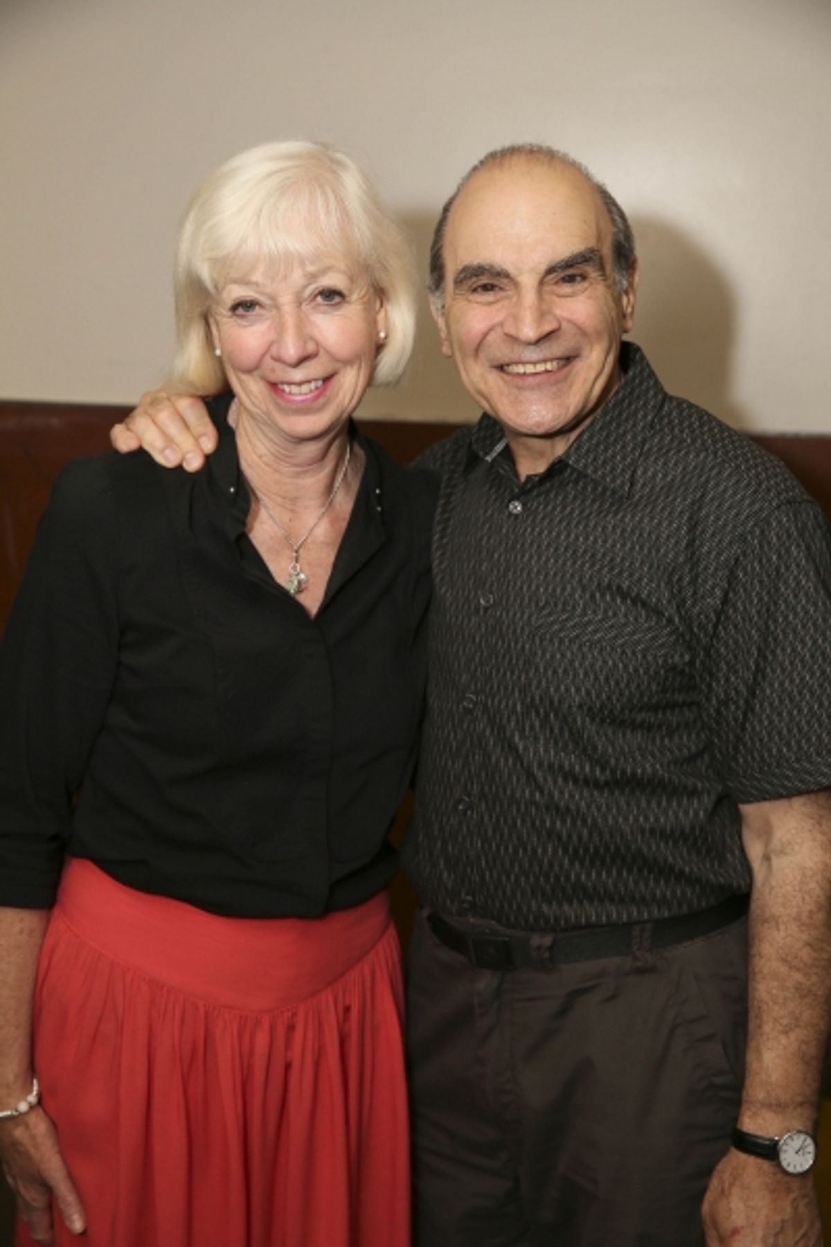 From left, cast members Sheila Ferris and David Suchet pose backstage after the opening night performance of ''The Last Confession'' at the Center Theatre Group/Ahmanson Theatre on Wednesday, June 11, 2014, in Los Angeles, Calif. (Photo by Ryan Miller/Cap at 