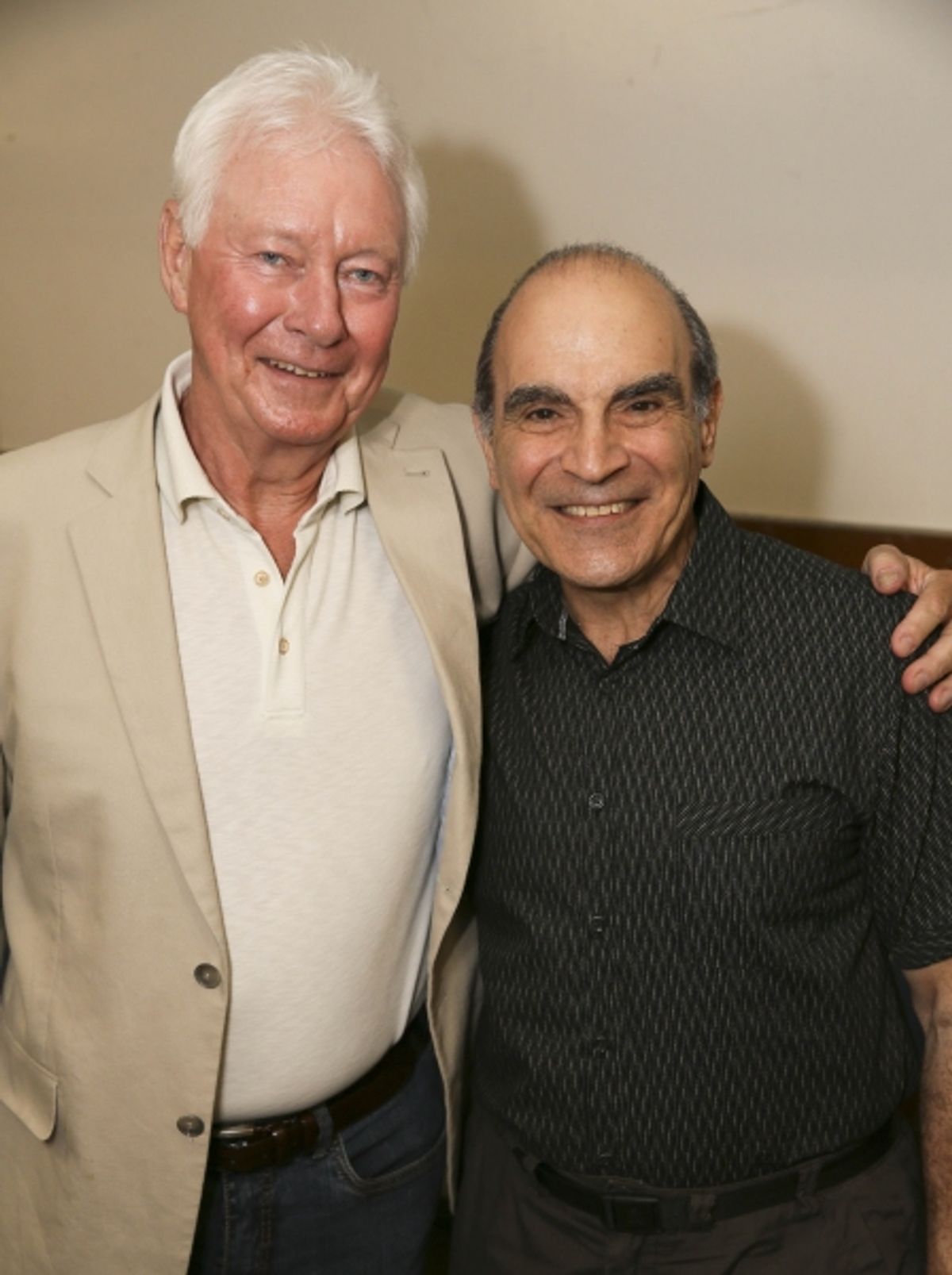 From left, cast members Philip Craig and David Suchet pose backstage after the opening night performance of ''The Last Confession'' at the Center Theatre Group/Ahmanson Theatre on Wednesday, June 11, 2014, in Los Angeles, Calif. (Photo by Ryan Miller/Capt at 