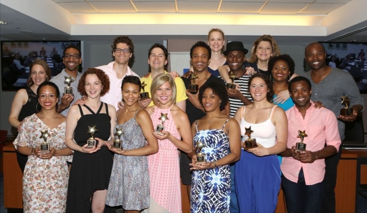 Jessie Mueller, Anika Larsen and Liz Larsen with ''Beautiful'' Ensemble chorus winners  at 
