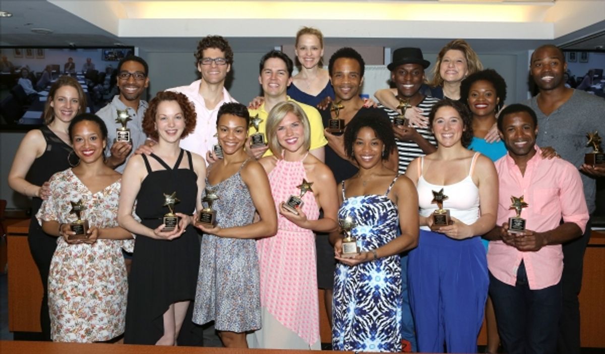 Jessie Mueller, Anika Larsen and Liz Larsen with ''Beautiful'' Ensemble chorus winners at 