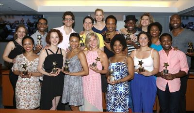 Jessie Mueller, Anika Larsen and Liz Larsen with ''Beautiful'' Ensemble chorus winner Photo