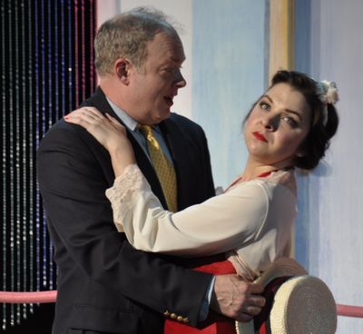 George Antrobus (Bill Claussen) is temporarily seduced by Lily Sabina (Kimberlyn Clar Photo
