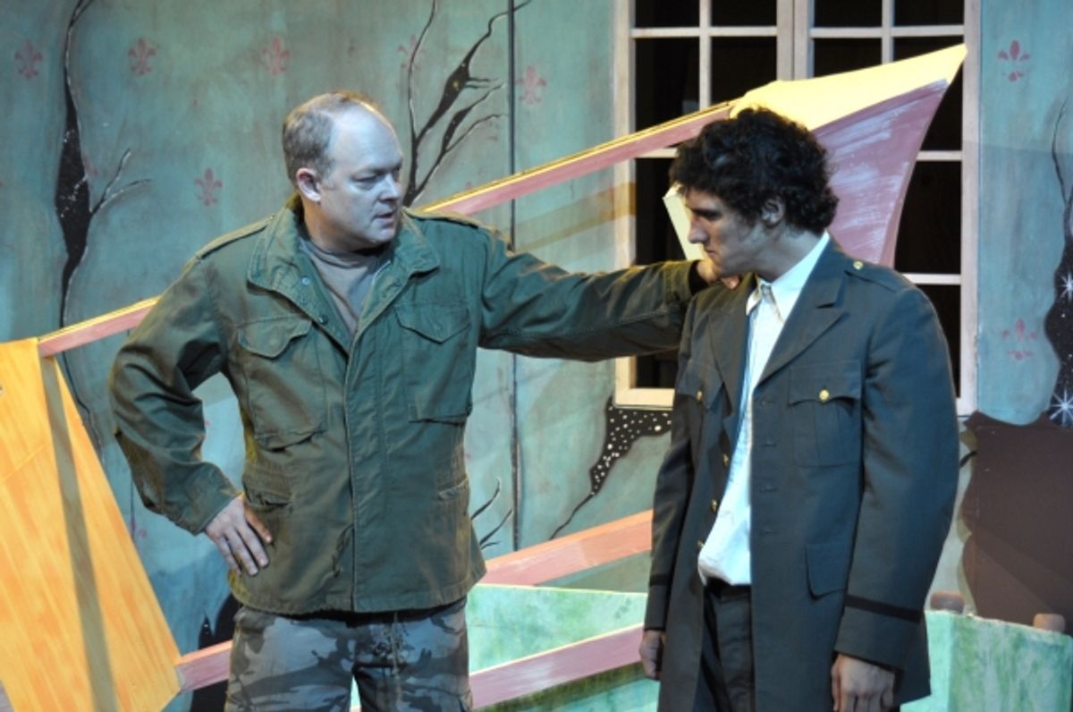 George Anrobus (Bill Claussen) reconciles with his son Henry (David Scott), who has returned from a war.  Photo by Tom Brown. at 