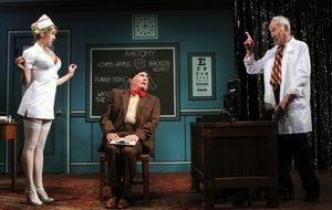 Sara Andreas (Sketch Nurse), Richard Kline (Al Lewis) and Jerry Adler (Willie Clark) @ BroadwayWorld Sara Andreas (Sketch Nurse), Richard Kline (Al Lewis) and Jerry Adler (Willie Clark) Photo