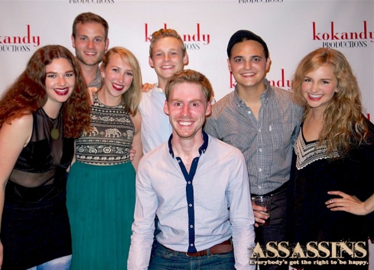 ASSASSINS castmembers Andrew Sickel, Cole Doman, Jeff Meyer, and Alex Heika, with actress Kim Green and friends at 
