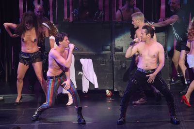 Joey Taranto and Matthew Saldivar with cast  perform in ''Rock Hard!'' Photo