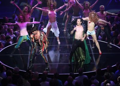 Joey Taranto and Matthew Saldivar with cast  perform in ''Rock Hard!'' Photo