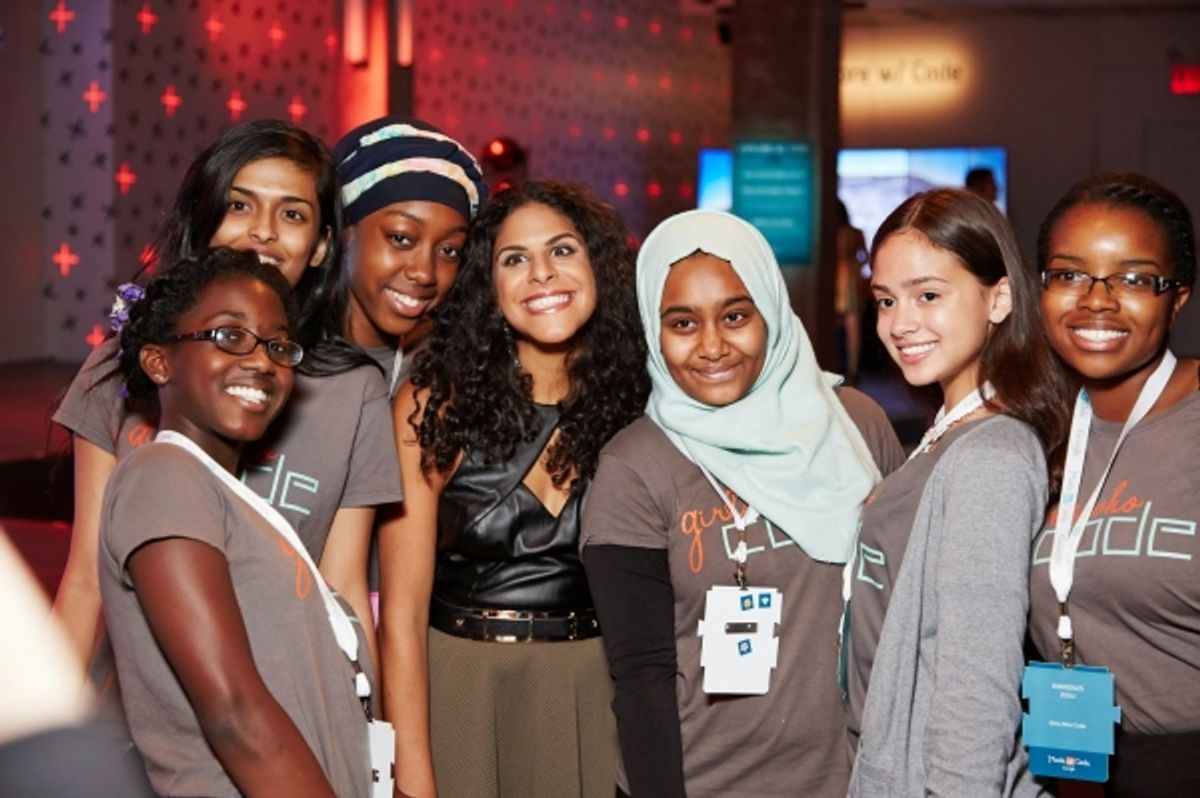 MIRAL KOTB (center) with some of the young attendees at Google''s Made With Code at 