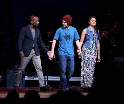 Leslie Odom Jr., Lin-Manuel Miranda and Karen Olivo  Photo