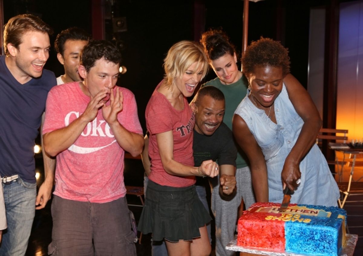 James Snyder, Marc delaCruz, Miguel Cervantes, Jerry Dixon, Jenn Colella, Idina Menzel and LaChanze with the ensemble cast  at 