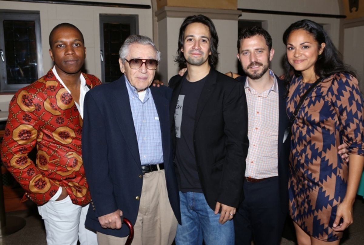 Leslie Odom Jr., Allan Larson, Lin-Manuel Miranda, Oliver Butler and Karen Olivo  at 