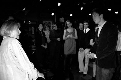 Playwright Stephen Karam geets Mary Rodgers Guettel at theOpening Night of the Rounda Photo