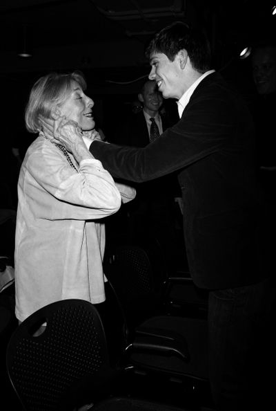 Playwright Stephen Karam geets Mary Rodgers Guettel at the Opening Night of the Round Photo