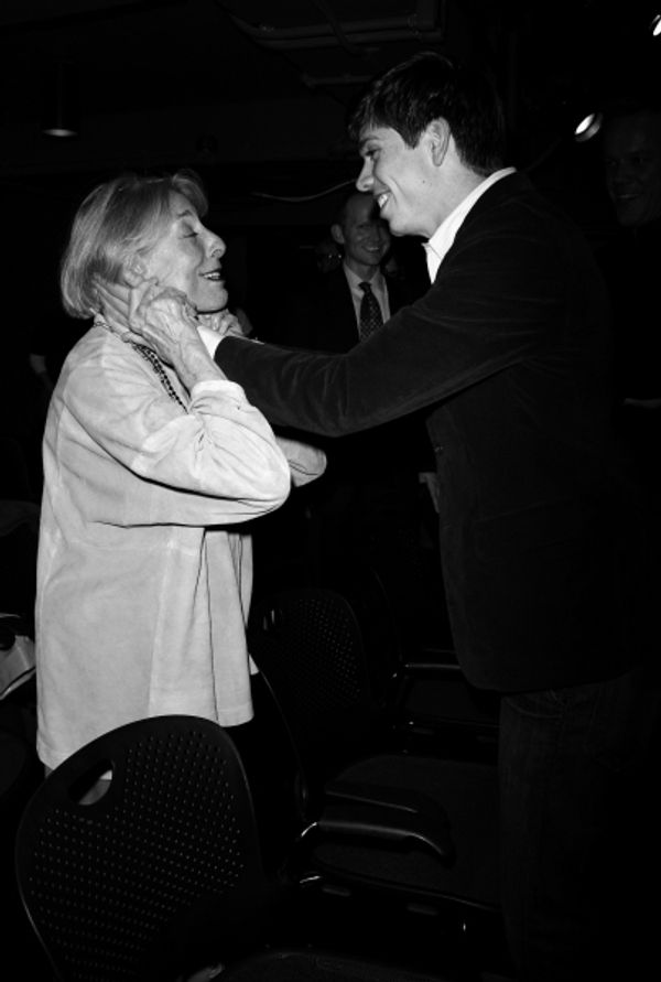 Playwright Stephen Karam geets Mary Rodgers Guettel at the Opening Night of the Round Photo