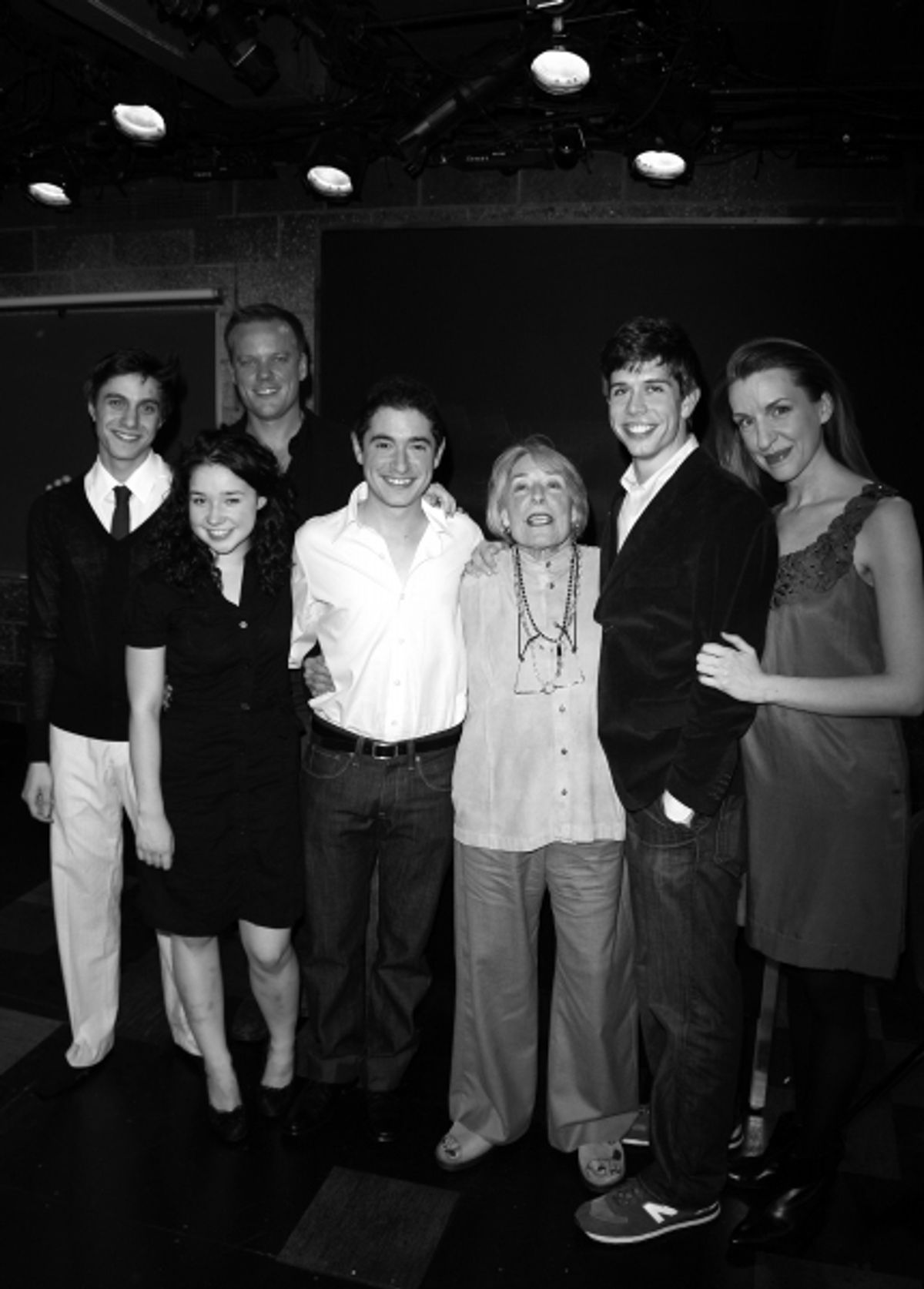 Gideon Glick, Sarah Steele, Jason Moore (Director), Jason Fuchs,  Mary Rodgers Guettel, Stephen Karam (Playwright) & Susan Blackwell at the Opening Night of the Roundabout Theatre Company''s Production of SPEECH & DEBATE at the Black Box Theatre in New Yo at 
