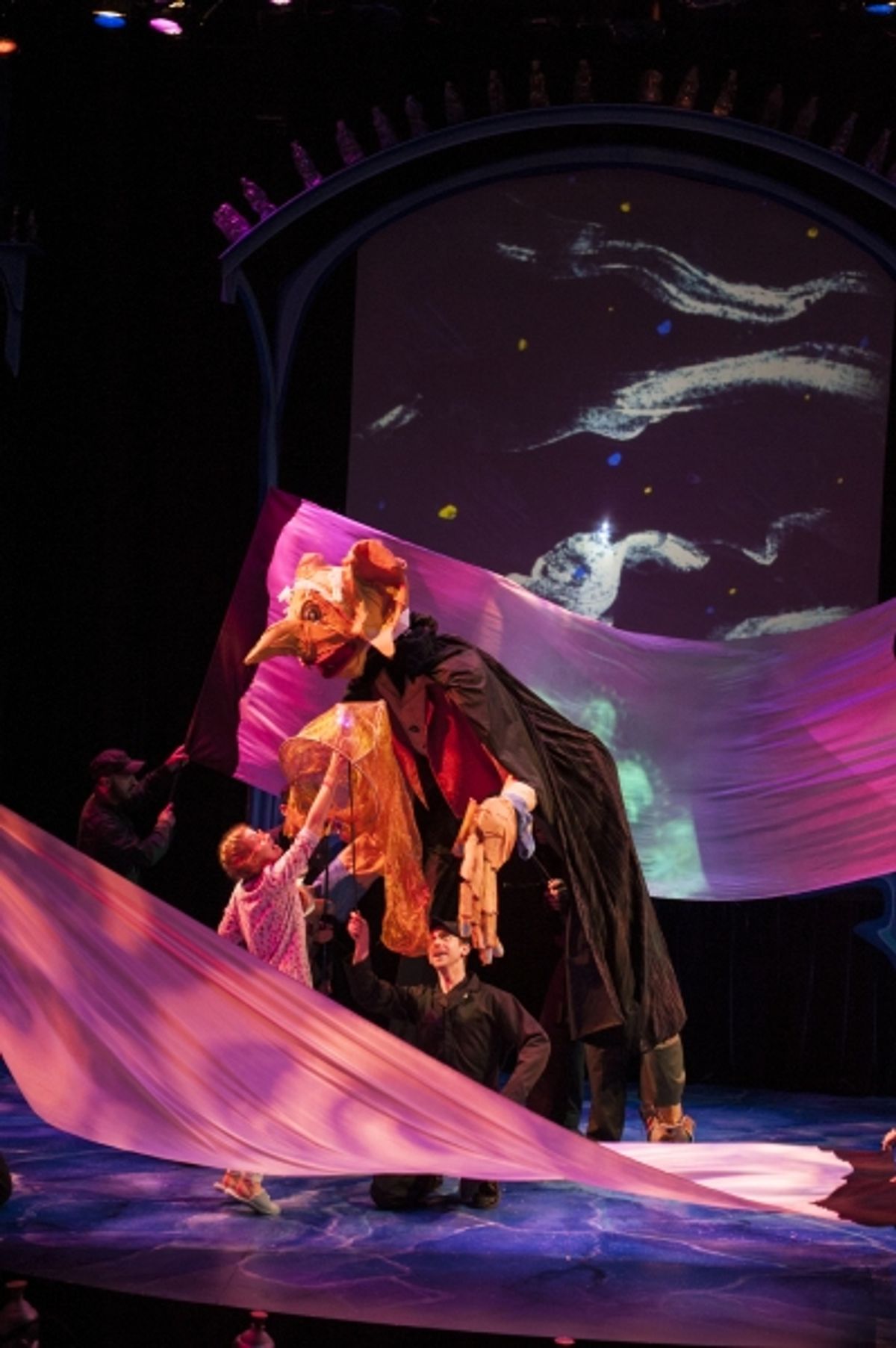 Sophie (Megan Graves) and the BFG (James Konicek) go dream-hunting together during The Witching Hour  at 