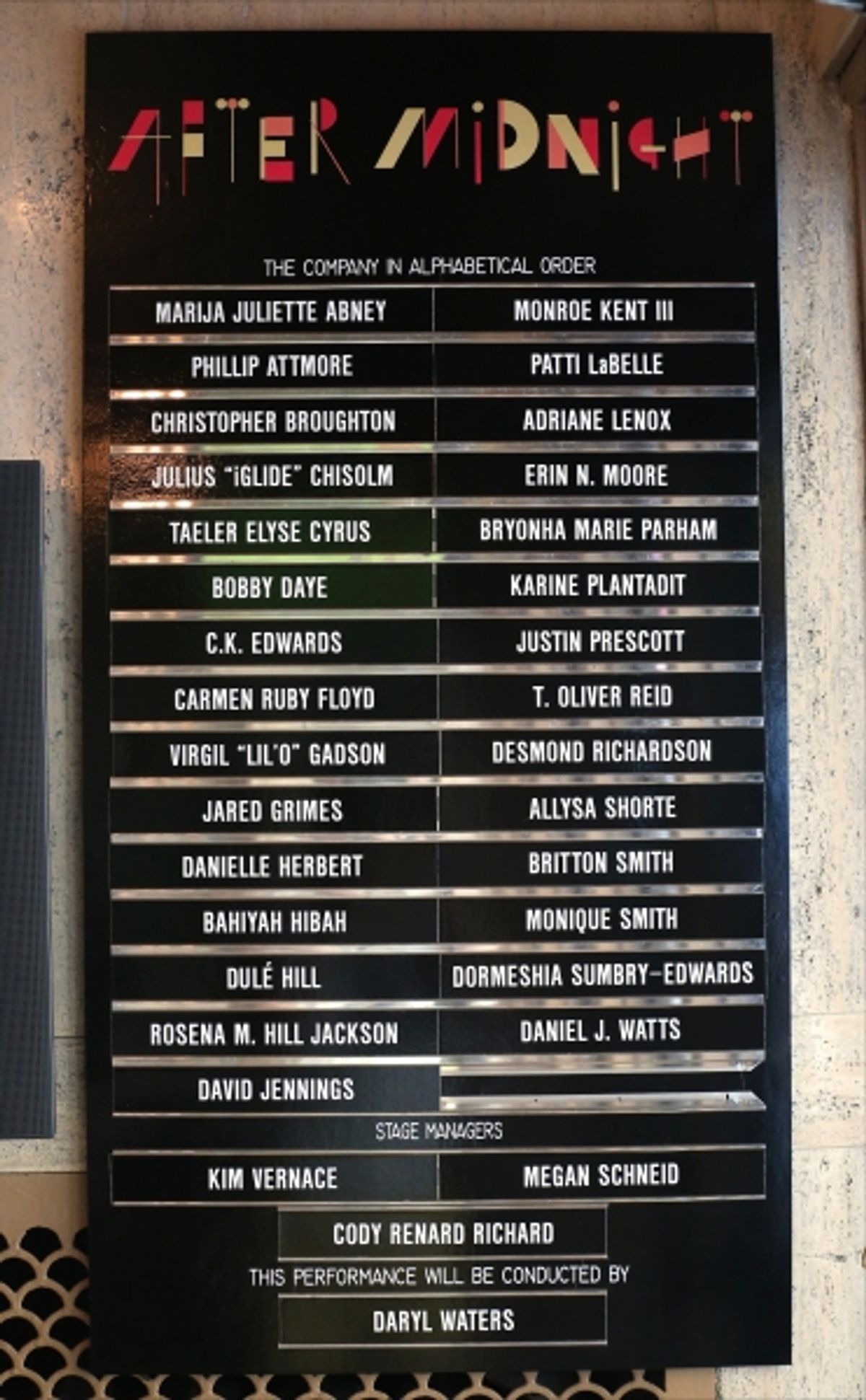 Lobby Cast Board for the Final Broadway Curtain Call for ''After Midnight'' at the Brooks Atkinson Theatre on June 29, 2014 in New York City. at 