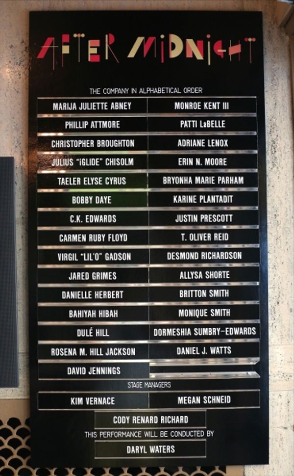 Lobby Cast Board for the Final Broadway Curtain Call for ''After Midnight'' at the Br Photo