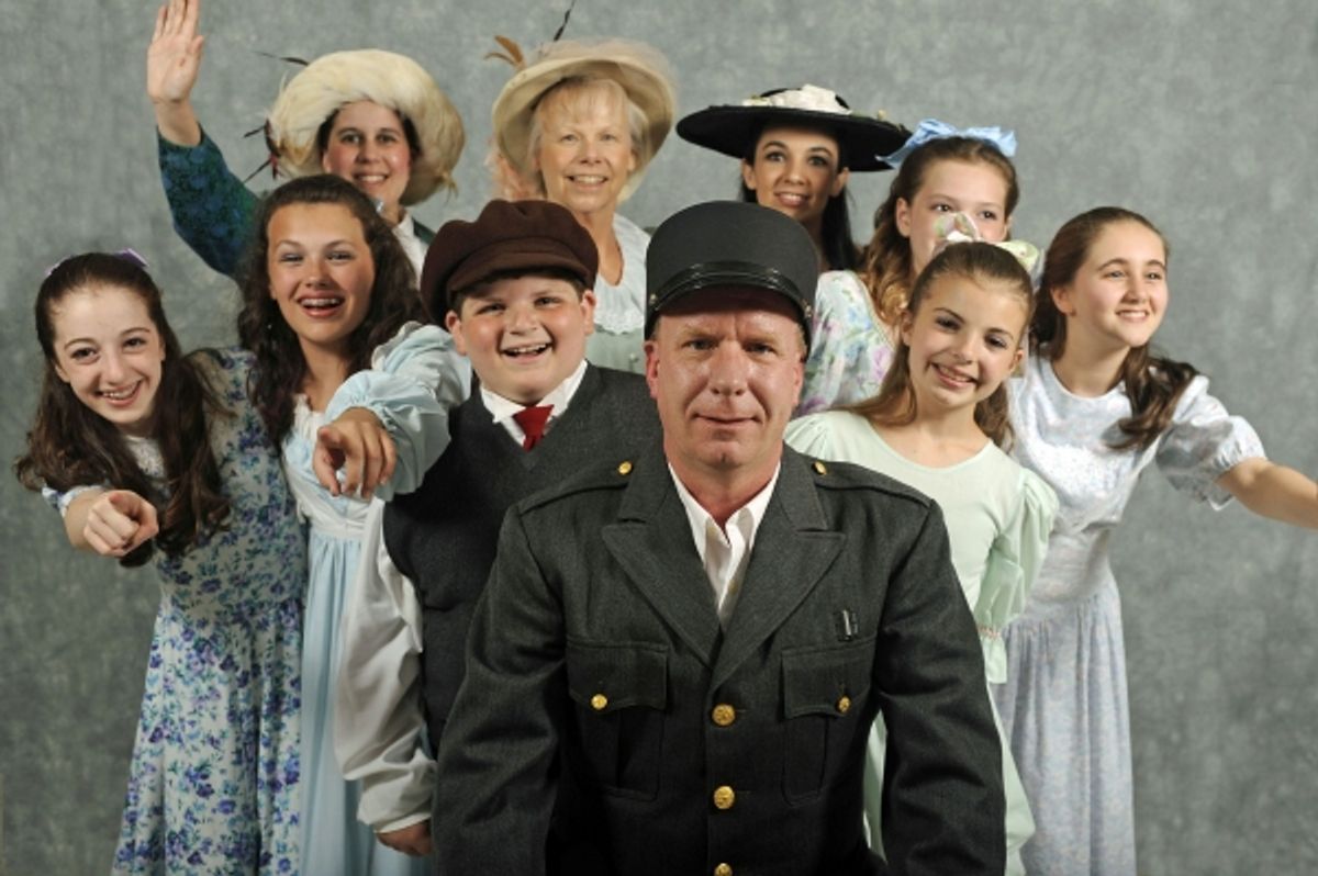 Gene Pullen, front, as the Motorman with, second row from left, Abby Kenna, Marissa Marciano, Daniel Brugger, Jeanette Smith, Marissa Carroll and Mary Burke; third row from left, Stacy Danka, Gretchen Zimmer and Joanna Haupt. at 