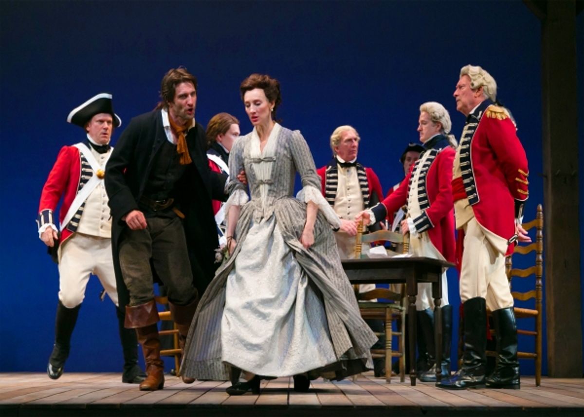 Richard Ã¢â‚¬Å“DickÃ¢â‚¬Â Dudgeon (James Knight) pleads with Judith Anderson (Elizabeth A. Davis) while appearing before the British army court. at 