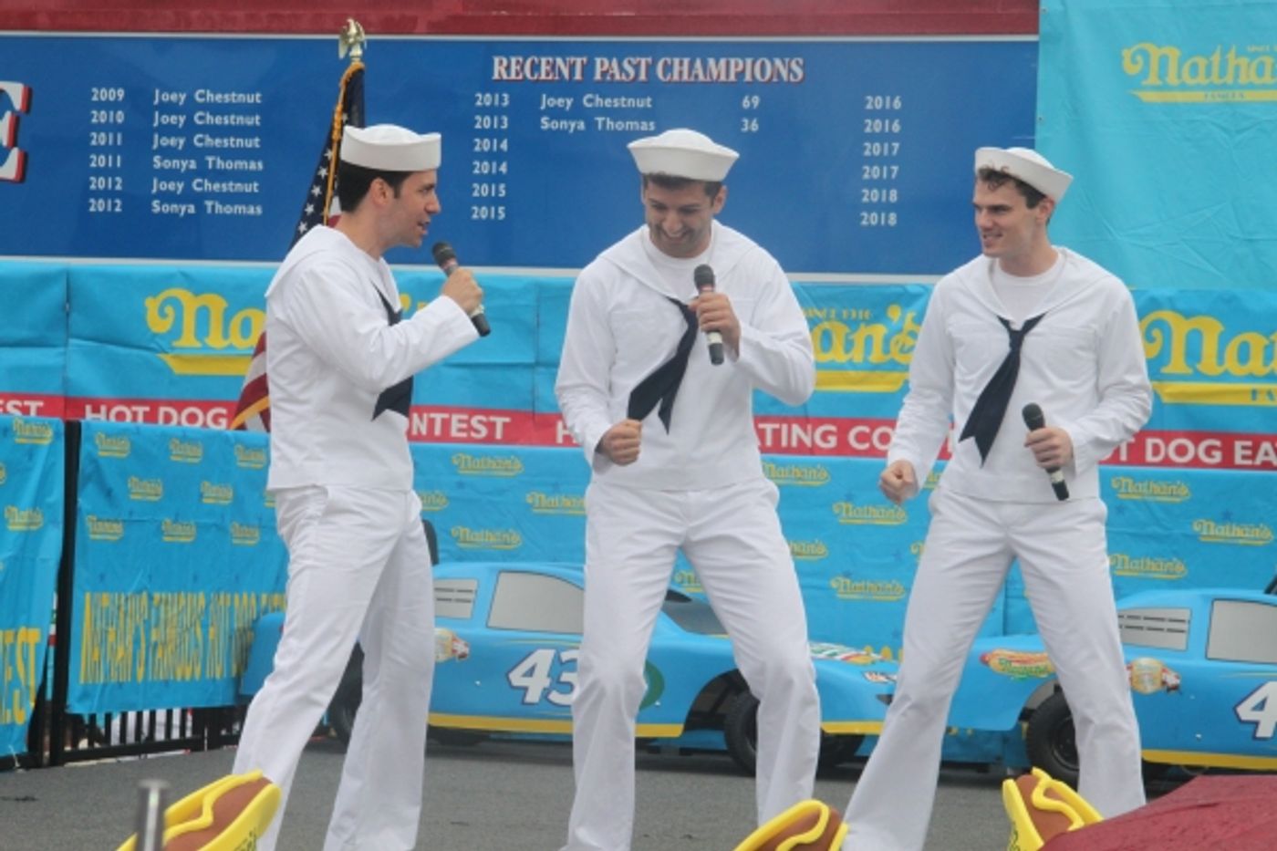 Exclusive Photo Coverage: ON THE TOWN Stars Perform at Nathan's Fourth of July Hot Dog Eating Contest! Image
