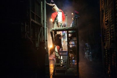 Left to Right - House Carpenter Wally Bullard & Tommy Cross make sure the set is secu Photo