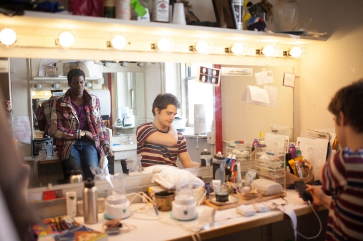 Kyle Scatliffe and Andy Mientus enjoy a quick pre-show chat in their dressing room. Photo by Max Gordon Photography. at 