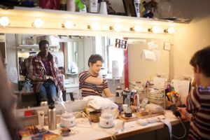 Kyle Scatliffe and Andy Mientus enjoy a quick pre-show chat in their dressing room. P Photo