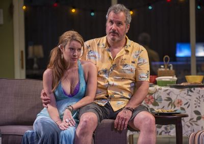 Teri (ensemble member Kate Arrington) and Gary (Keith Kupferer) endure an awkward mom Photo