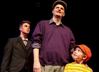 Taylor Okey as Will Bloom, Edward J. MacLennan as Edward Bloom and Landon Barnickel a Photo