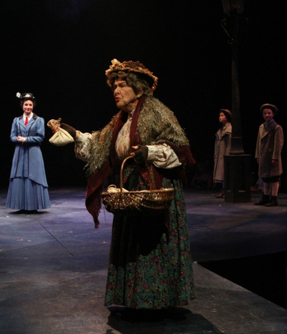 Helen Geller (Bird Woman), Kelly McCormick (Mary Poppins), Noa Solorio (Jane Banks) and Ben Ainley-Zoll (Michael Banks) at 