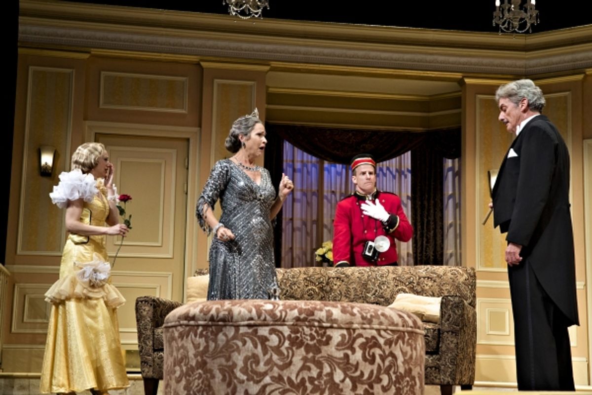 Is there a tenor in the house? Anxious to meet the world- famous singer making a special one-night appearance with the Cleveland Grand Opera Company are: (left to right) Deanna Gibson as Maggie, Susan Riley Stevens as Julia, the Chairman of the Opera Guil at 