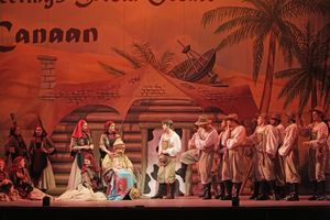 Country-western brother Levi (Jacob Chancellor) falsely tells Jacob that his favorite son has been killed. @ BroadwayWorld Country-western brother Levi (Jacob Chancellor) falsely tells Jacob that his favorite Photo