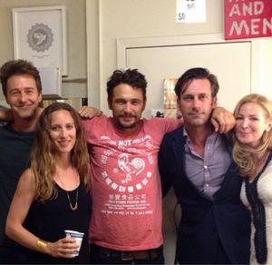 James Franco, Jon Hamm, Jennifer Westfeldt and Edward Norton backstage at OF MICE AND Photo