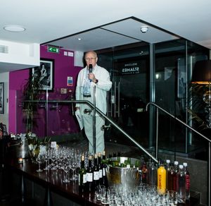 Sam Walters gives a speech at the opening night party for INVINCIBLE Photo